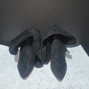 Azalea Wang Thigh High Boots Women's 8 Black Suede Heels